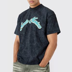 Camiseta de lavado ácido de alta calidad para hombre, logotipo personalizado, peso pesado de gran tamaño, 100% algodón, impresión Digital, estilo Vintage - Product Image 1