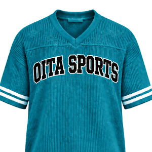 Camiseta Deportiva Azul Turquesa Personalizada, Tejida, Cuello en V, Manga Corta, a Rayas, Transpirable, Holgada, Informal, para Equipos Deportivos - Product Image 5
