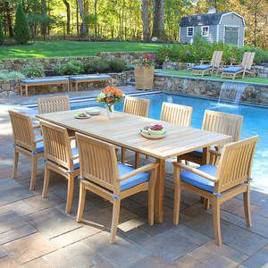 Ensemble de salle à manger de jardin en teck massif minimaliste moderne, résistant aux intempéries, avec sièges rembourrés, table et chaises pour 4 personnes - Product Image 4
