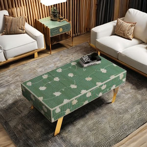 Table basse faite à la main vert clair minimaliste Design floral incrustation d'os réglable hauteur Unique décor à la maison meubles de salon - Product Image 3