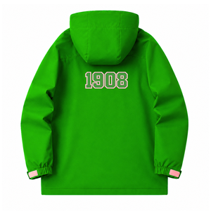 Veste coupe-vent et imperméable personnalisée Alpha Kapa Alpha Sorority, verte et rose, en polyester, manches longues, fermeture éclair sur le devant, logo brodé - Product Image 3
