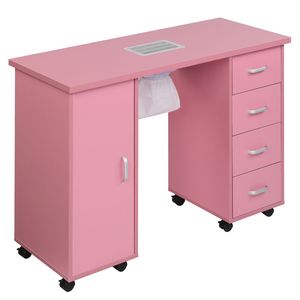 Table de manucure rose en MDF à une porte et 4 tiroirs avec rangement pratique - Product Image 6