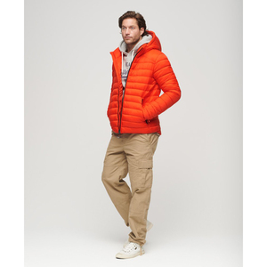 Chaqueta Acolchada para Hombre, Abrigo Acolchado Naranja con Capucha para Invierno, Grueso y Aislante, Cierre de Cremallera, Manga Larga, Corte Regular, Color Sólido - Product Image 1