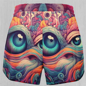 Shorts pour femmes à imprimé œil abstrait coloré, taille à cordon de serrage, taille mi-haute, en tricot de spandex et polyester, style décontracté, respirant - Product Image 4