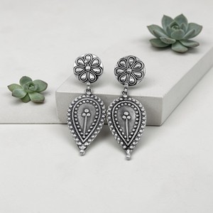 <b>Silver</b> Mountain Oxidized Garnet Floral Teardrop <b>Dangle</b> <b>Earrings</b> 925 <b>Silver</b> Ethnic Women's Tribal for Wedding Party & Gift - Product Image 3