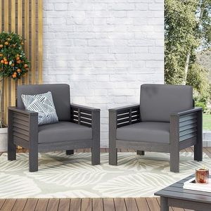 Ensemble de 2 chaises club d'extérieur en bois d'acacia avec coussins gris foncé 27,75''D x 32''L x 27,75''H – Mobilier d'extérieur élégant - Product Image 1