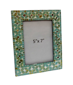 Cadre photo en mosaïque de verre fait main 5x7 pouces, bleu vert turquoise, rectangulaire - Product Image 4