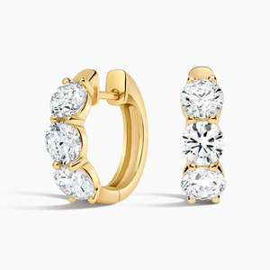 Boucles d'oreilles créoles en or jaune pour femmes, diamants ronds taille brillant, couleur G de laboratoire, style classique, pour usage quotidien - Product Image 3