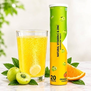 Tabletas Efervescentes de Vitamina C y Zinc 100% Naturales, Sabor Naranja, 20 Tabletas, Suplemento Dietético, Apoyo a la Inmunidad y la Salud de la Piel - Product Image 1
