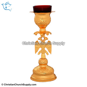 Bougie d'encens en verre rouge avec bougie chauffe-plat pour veilleuse |   Lampe de sanctuarium en laiton – Export Corporation - Product Image 2
