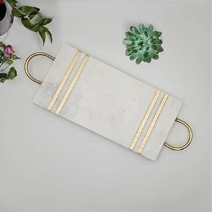 Premium Luxury White Marble Serving Tray with Gold Handles Best Selling Decorative Food Serving Platter for Home Hotel - Product Image 3