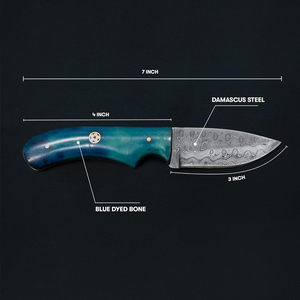 Couteau de survie multifonctionnel en acier Damas personnalisé, manche en bois teinté bleu, 7 pouces de longueur totale, pointe tombante, garantie de 3 ans - Product Image 6