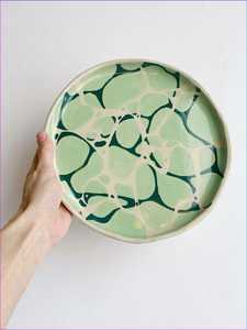 Round <b>Ceramic</b> <b>Plate</b> With Strawberry Pattern Handpainted Flat Dish Cute Design Green Checkered Background - Product Image 2