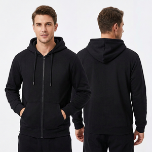 Sweat-shirt à capuche zippé bleu clair pour homme, coupe classique, couleur unie, décontracté, 100% coton molletonné, pour l'automne, avec poche - Product Image 4