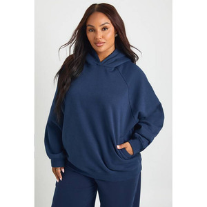 Sweat-shirt décontracté d'hiver pour femme, à manches longues, uni, léger, ample, avec poche avant, sans cordon, 100% coton - Product Image 1