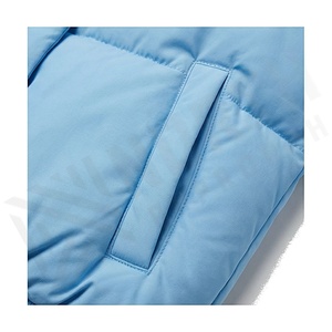 Light Blue Quilted Puffer Jacket Stand Collar Full Sleeve Winter Thick Polyester Filling Short Length Puff Sleeve Design - Product Image 5