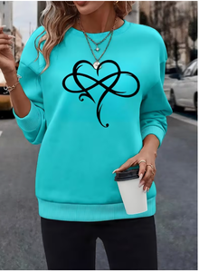 <b>Women's</b> Turquoise Crew Neck Sweatshirt With <b>Black</b> Heart Infinity Print <b>Long</b> <b>Sleeve</b> Casual Knitted <b>Top</b> Autumn Wear - Product Image 6