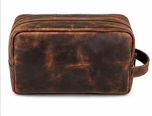 Gravs LT-08AB Premium Genuine Leather Eco-Friendly Durable Vintage Travel <b>Bag</b> Large Capacity Double Zipper Candy Portable - Product Image 1