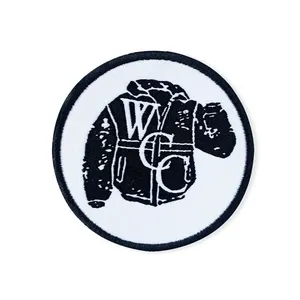 Patch thermocollant circulaire en feutre non tissé blanc et noir avec motif de veste brodé pour vêtements - Product Image 1