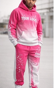 Ensemble de survêtement d'hiver pour homme, 420 GSM, 100% coton, brodé, respirant, avec logo personnalisé, dégradé rose, streetwear, sweat-shirt et pantalon - Product Image 4