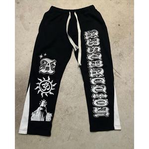 Y2K Streetwear ácido lavado hombres Flare pantalones de chándal venta al por mayor Flare pantalones de chándal francés Terry algodón hombres Street Flare pantalones de chándal - Product Image 2