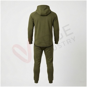Ensemble de survêtement à capuche vert olive pour homme, manches longues, fermeture éclair sur le devant, couleur unie, respirant, décontracté, pour l'automne, coupe classique - Product Image 2