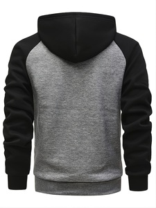 Sudadera con Capucha y Cierre de Cremallera para Hombre, Azul y Negro, Manga Raglán, Casual, Transpirable, Corte Regular, para Otoño - Product Image 6