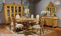 Meubles de salle à manger en bois massif de style classique, ensemble de table à manger royale dorée pour 6 personnes, chaises de salle à manger baroques sculptées