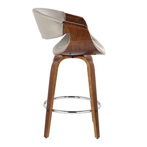 Sgabello da banco moderno a altezza fissa sinfonia 26 \ "della metà del secolo in legno di noce grigio in ecopelle in metallo cromato - Product Image 3