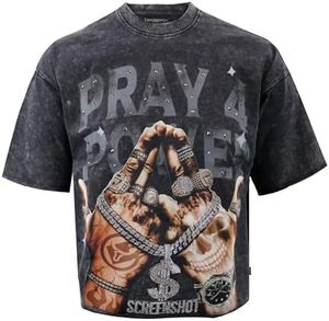 Camiseta de manga corta con cuello redondo y estampado de manos de calavera Pray 4 Love para hombre, estilo urbano, tela de jersey transpirable y ecológica - Product Image 1
