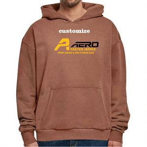 Sweat-shirt à capuche oversize pour homme, marron, en coton molletonné, coupe classique, poche avant, imprimé, décontracté, pour l'automne - Product Image 6