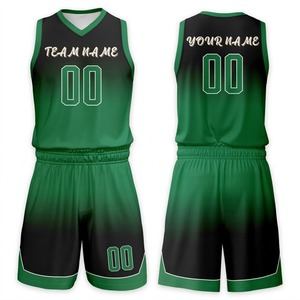 LOW MOQ Custom Sublimated Polyester Breathable <b>Green</b> <b>Black</b> Basketball Uniform Set Sleeveless Jersey and Shorts Team Kit - Product Image 1