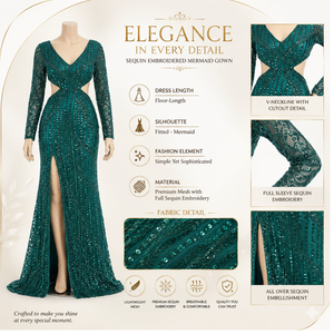 Vestido de Sirena de Alta Costura con Lentejuelas y Cuentas Bordadas a Mano |   Vestido Largo con Cuello en V para Mujer, Elegante, para Bodas en la Playa o Resort - Product Image 5