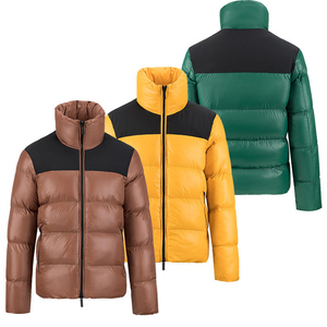 Chaqueta acolchada de invierno para hombre con bloques de color, cuello alto, cremallera, informal y cálida - Product Image 2