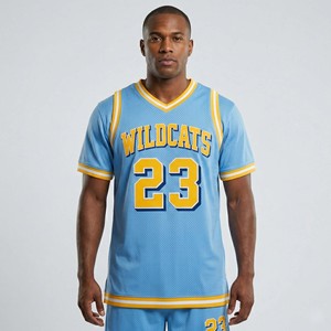Wholesale Custom Men's Retro Short Sleeve Basketball Jersey <b>Light</b> Blue Breathable Mesh V-<b>Neck</b> Throwback Team Uniform Blank - Product Image 1