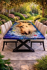 Luxury Large Rectangle <b>Epoxy</b> Resin Dining <b>Table</b> Natural Wood Slab Custom Handmade Diwali Ready Modern Design for Villa Hotel Use - Product Image 5