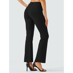 Leggings de sport taille haute pour femmes, design évasé confortable, respirant, extensible, en tissu tricoté écoresponsable avec coutures en spandex - Product Image 1