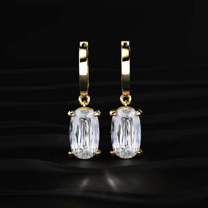 Pendientes colgantes de moissanita con corte cojín alargado, 9 TCW, color incoloro VVS, solitario, oro, hechos a mano, regalo para ella - Product Image 2