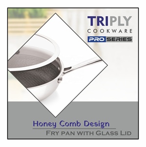 Maxfresh Pro Series Sustainable Stainless Steel Non-Stick 2-Piece Cookware Set Triply Honeycomb Fry Pan Glass Lid <b>for</b> Gas - Product Image 4