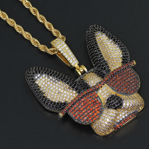 Collar con Colgante de Perro de Latón Chapado en Oro, Cadena de Cuerda con Circonitas, Joyería Hip Hop para Mascotas, para Hombres y Mujeres - Product Image 2