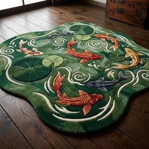 Koi Fish Area Rug Pond Design Irregular Shape Hand Tufted Carpet for Living Room Bedroom Soft Plush Decorative Home <b>Floor</b> Rug - Product Image 4