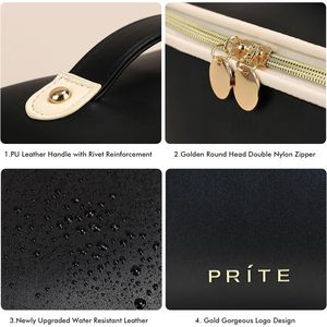 Sac de voyage pour maquillage en cuir vegan imperméable pour femmes, s'ouvrant à plat, avec séparateur transparent et poignée, pour organiser les articles de toilette - Product Image 3