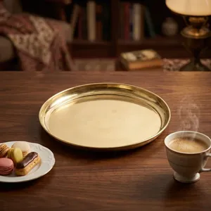 Assiette en laiton doré pour la décoration de la maison, assiette décorative en laiton simple, assiette de service traditionnelle, finition durable - Product Image 3