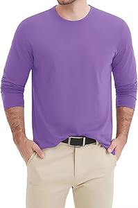Chemises pour hommes à manches longues, violet foncé, respirantes, grandes tailles, en tissu de haute qualité, t-shirts à col rond 100 % coton pour hommes - Product Image 3