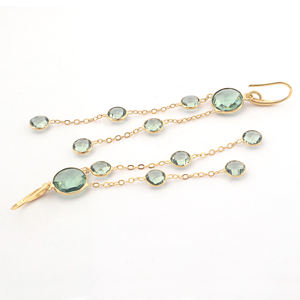 Pendientes de gancho con diseño de gota, chapados en oro, con cuarzo amatista verde de corte a cuadros, múltiples piedras redondas, joyería de regalo, recién llegados. - Product Image 3