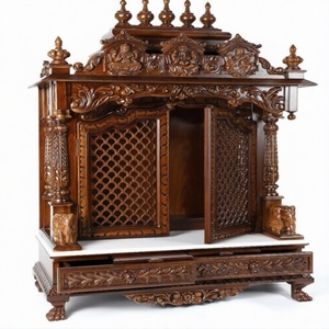 Traditional Carved Hindu Pooja <b>Mandir</b> with Doors Hand Carved Teak Wood Home Temple Designer Wooden <b>Mandir</b> With Jali Work Doors - Product Image 6