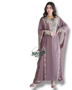 Abaya Modeste pour Femmes Adultes Awais House, en Polyester Brodé, Longueur au Sol, Coupe Ample, Manches Longues, Col Cœur, Motif Uni - Product Image 2