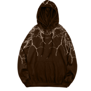 Sudadera con Capucha Negra para Hombre con Estampado de Rayos Púrpura, Corte Holgado Informal, Tejido de Poliéster, para Otoño - Product Image 6