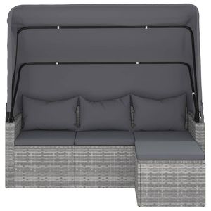 3-Seater Patio Gray Poly Rattan Sofa with Roof and Footstool Garden Sofas - Product Image 3