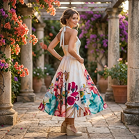 Robe longue élégante à imprimé floral pour femmes |   Robe de soirée sans manches à col carré, style vintage décontracté pour les vacances d'été